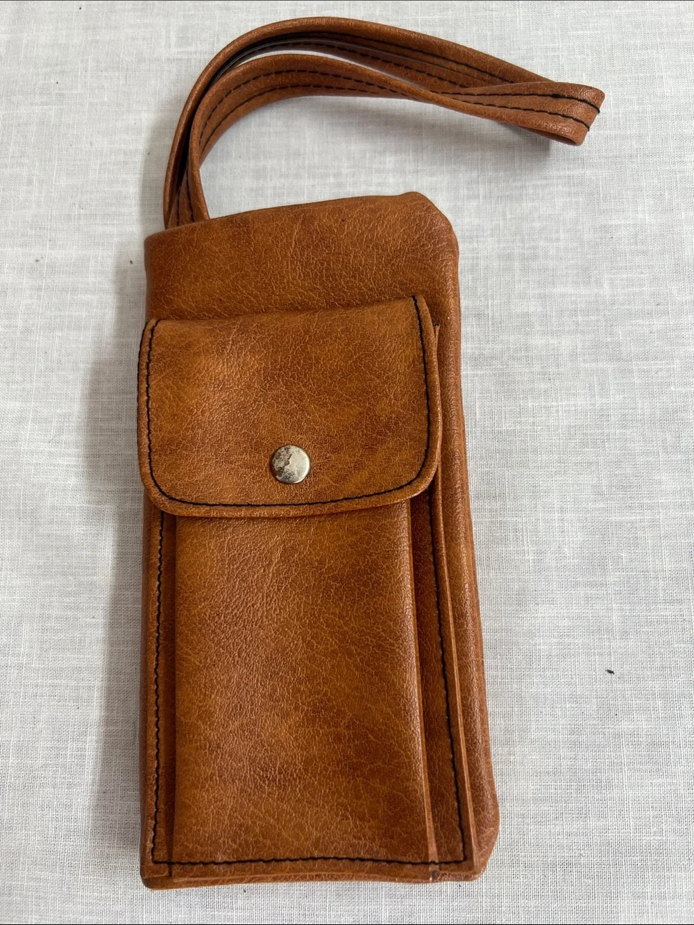 🌞 Classic Vintage 60s 70s Brown wallet billfold Front Pocket snaps closed strap